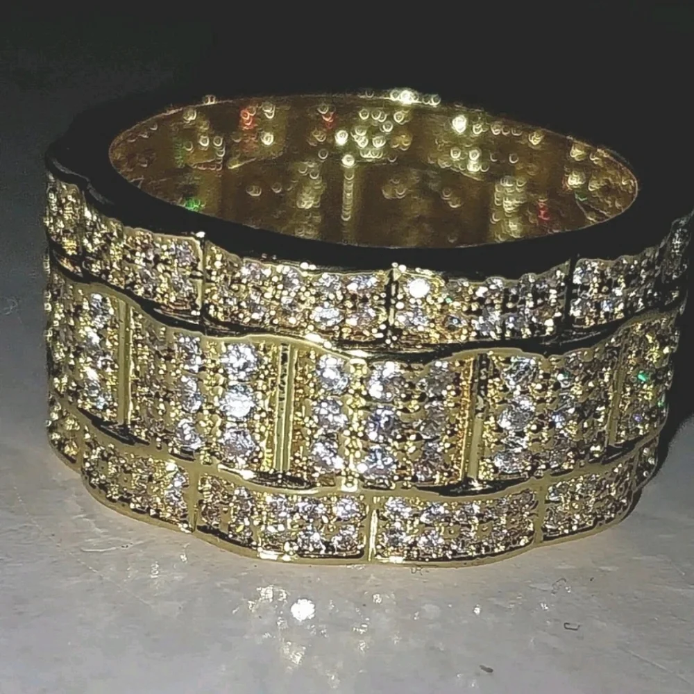 Exquisite Luxurious Micro Pave Cubic Zirconia Hip Hop Blinged Out Ring For Men